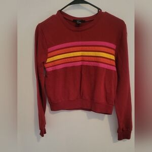 Forever 21 Burgundy Sweatshirt with Pink and Yellow Stripes